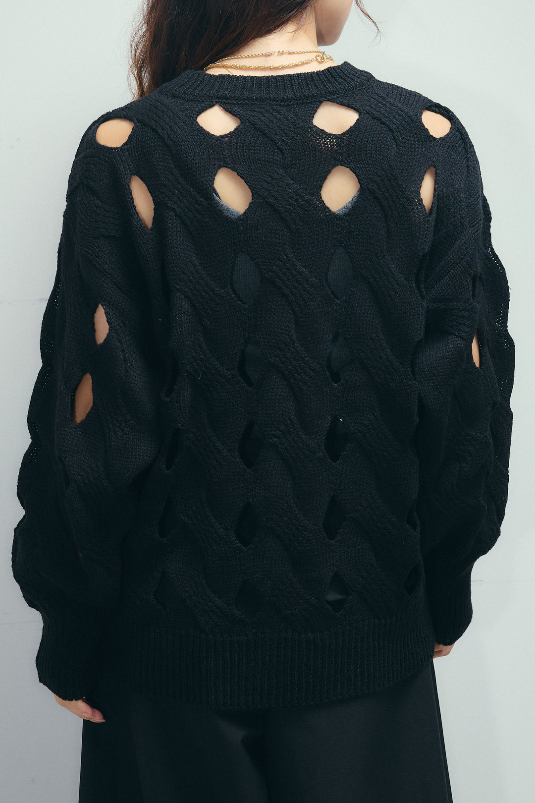 [予約/SET]ケーブルカットアウトニットTOP+ベルト付きコクーンワイドパンツ(2set)