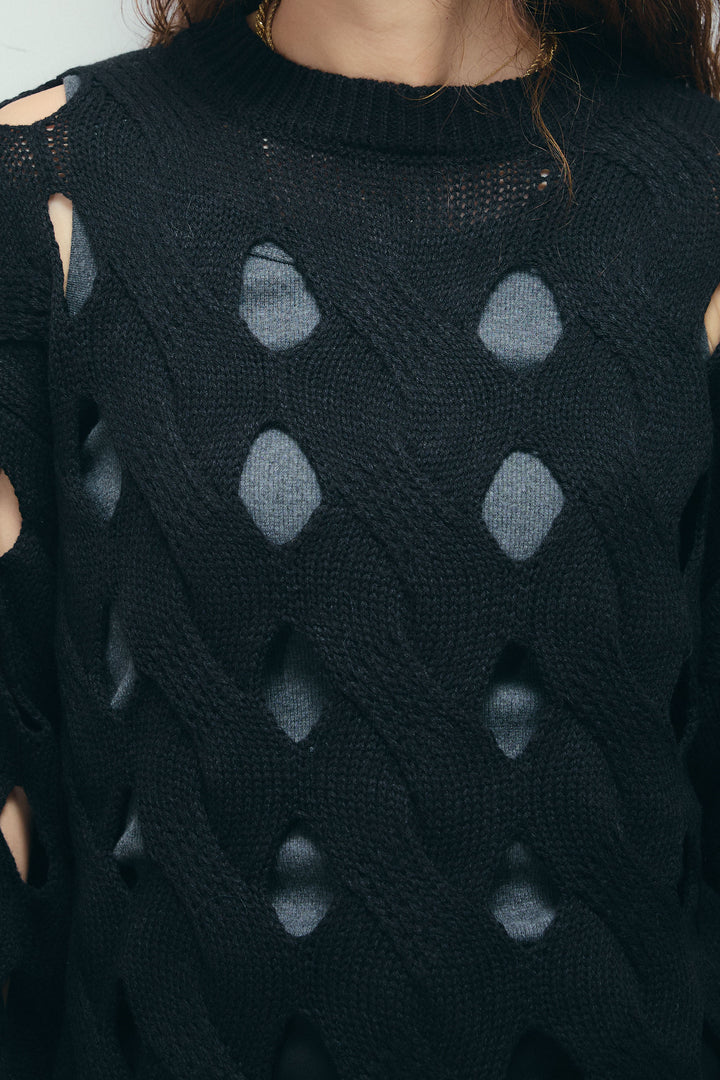 [予約/SET]ケーブルカットアウトニットTOP+ベルト付きコクーンワイドパンツ(2set)