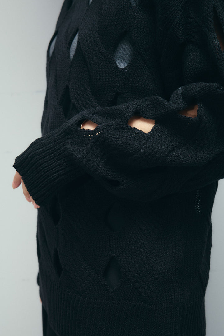 [予約/SET]ケーブルカットアウトニットTOP+ベルト付きコクーンワイドパンツ(2set)