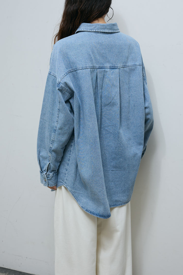 [予約/SET]ラップシャギーポンチョ+オーバーサイズデニムシャツ(2set)