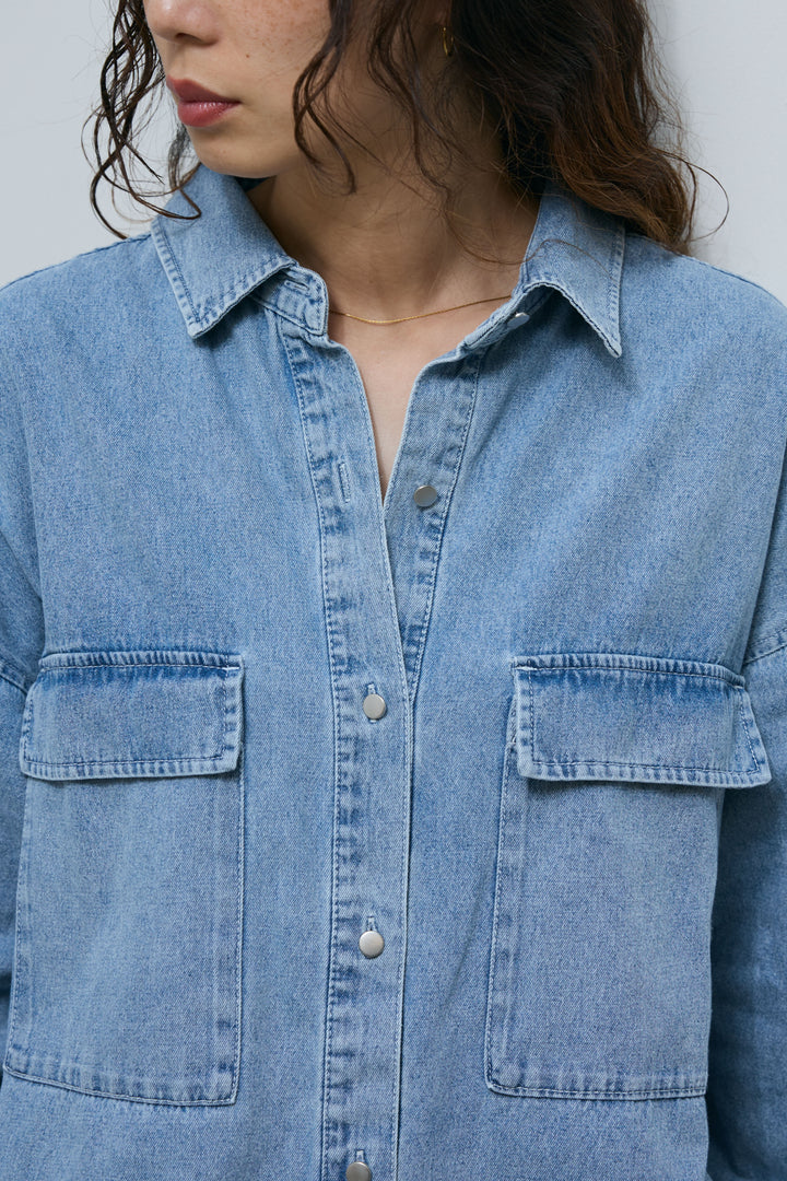 [予約/SET]フェイクシャギーファーベスト+オーバーサイズデニムシャツ+エフォートレススウェットパンツ(3set)