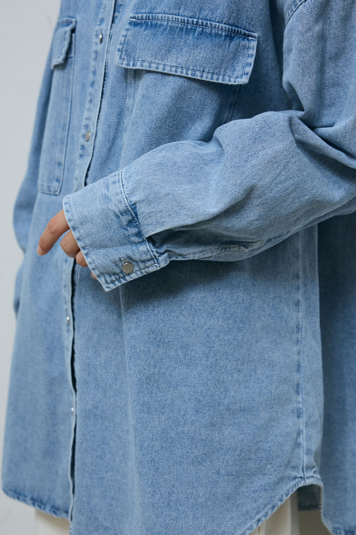 [予約/SET]フェイクシャギーファーベスト+オーバーサイズデニムシャツ(2set)