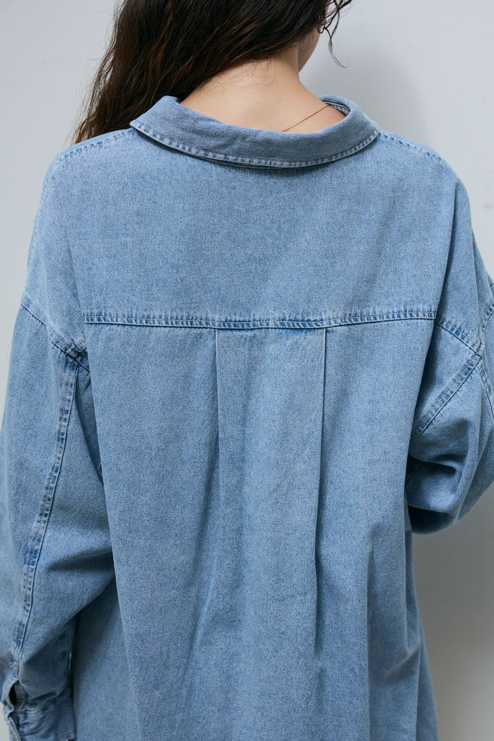 [予約/SET]オーバーサイズデニムシャツ+カットフリンジニットタイトスカート(2set)