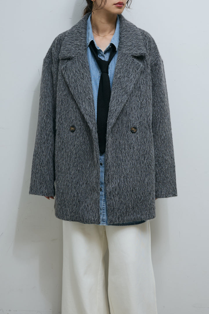 [予約/SET]シャギーミドルコート+オーバーサイズデニムシャツ+エフォートレススウェットパンツ(3set)