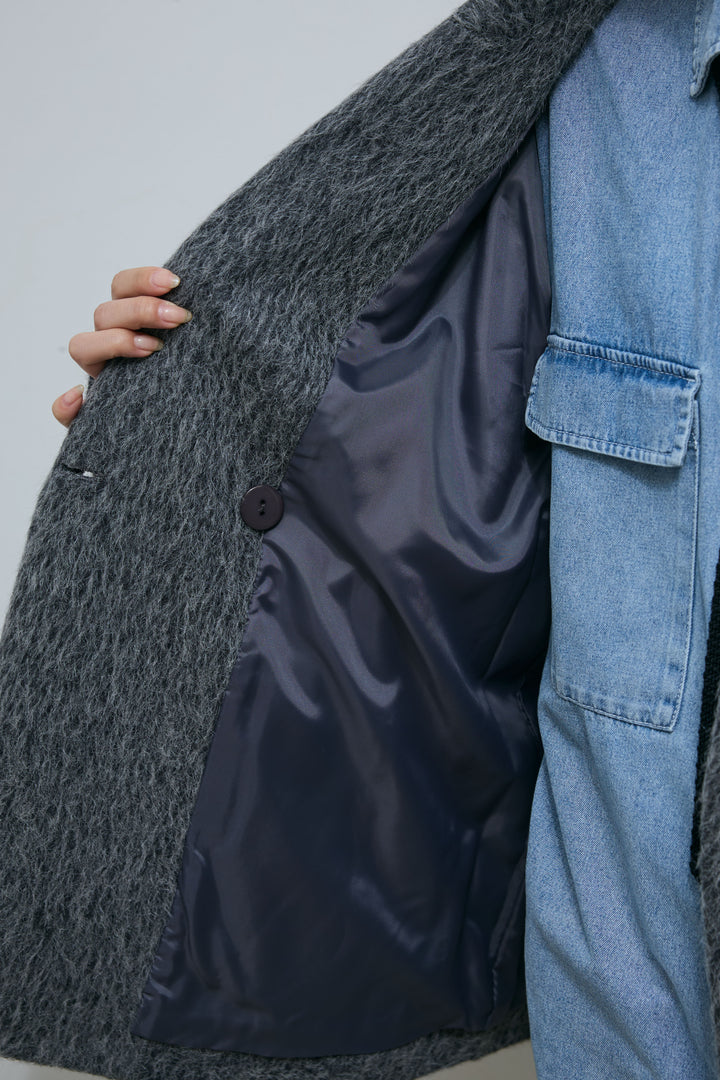 [予約/SET]シャギーミドルコート+オーバーサイズデニムシャツ(2set)