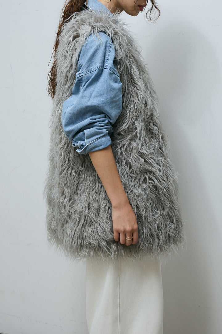 [予約/SET]フェイクシャギーファーベスト+エフォートレススウェットパンツ(2set)