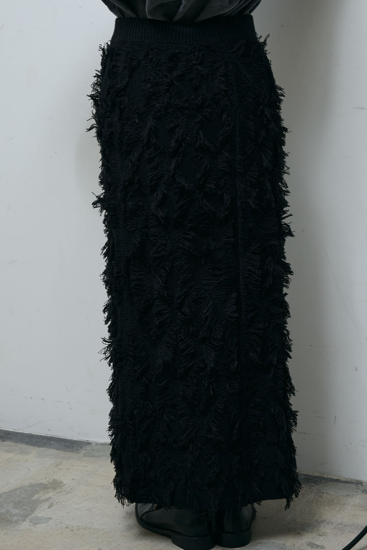 [予約/SET]オーバーサイズデニムシャツ+カットフリンジニットタイトスカート(2set)