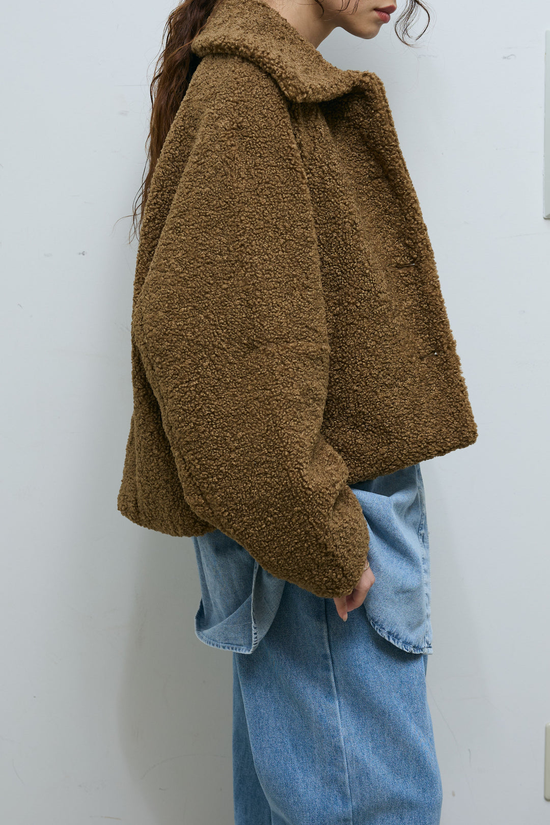 [予約/SET]ショートテディベアコート+オーバーサイズデニムシャツ(2set)