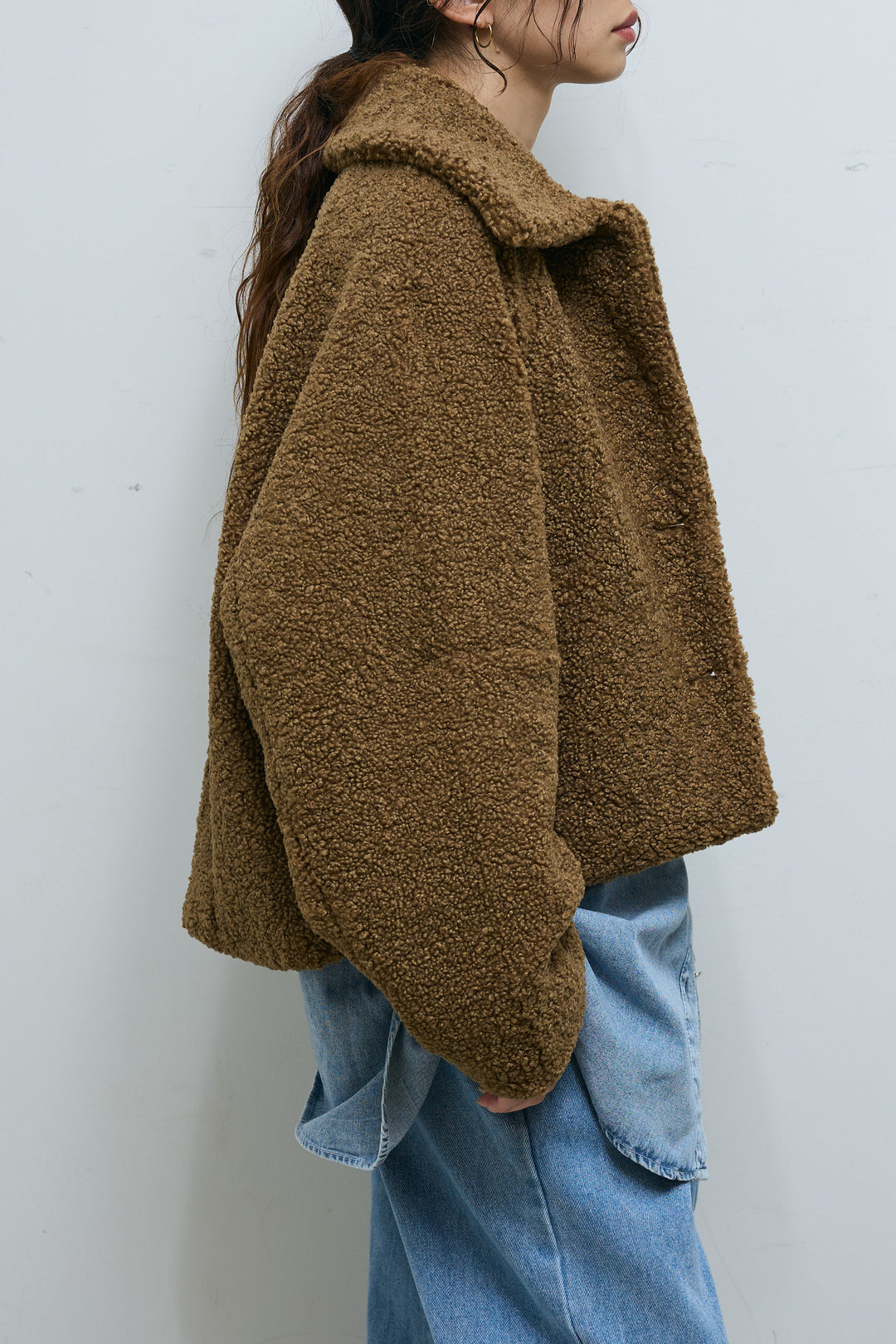 [予約/SET]ショートテディベアコート+オーバーサイズデニムシャツ+アシメウエストデニム(3set)