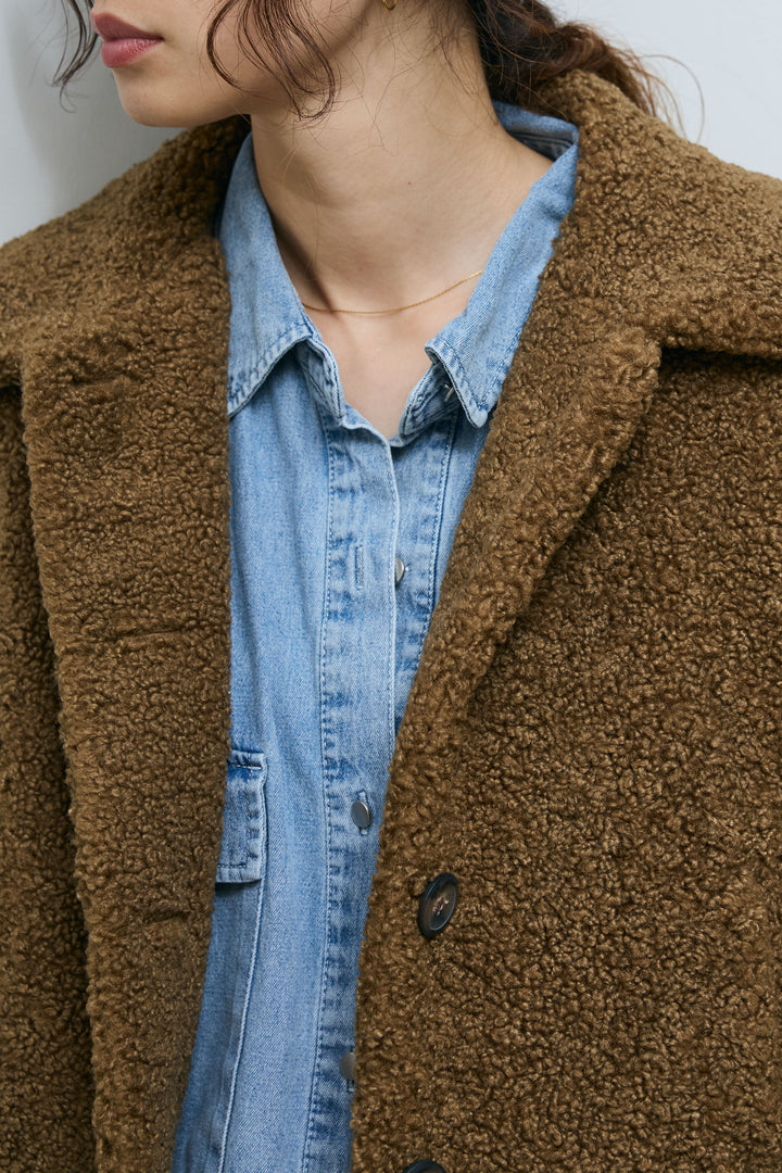 [予約/SET]ショートテディベアコート+アシメウエストデニム(2set)