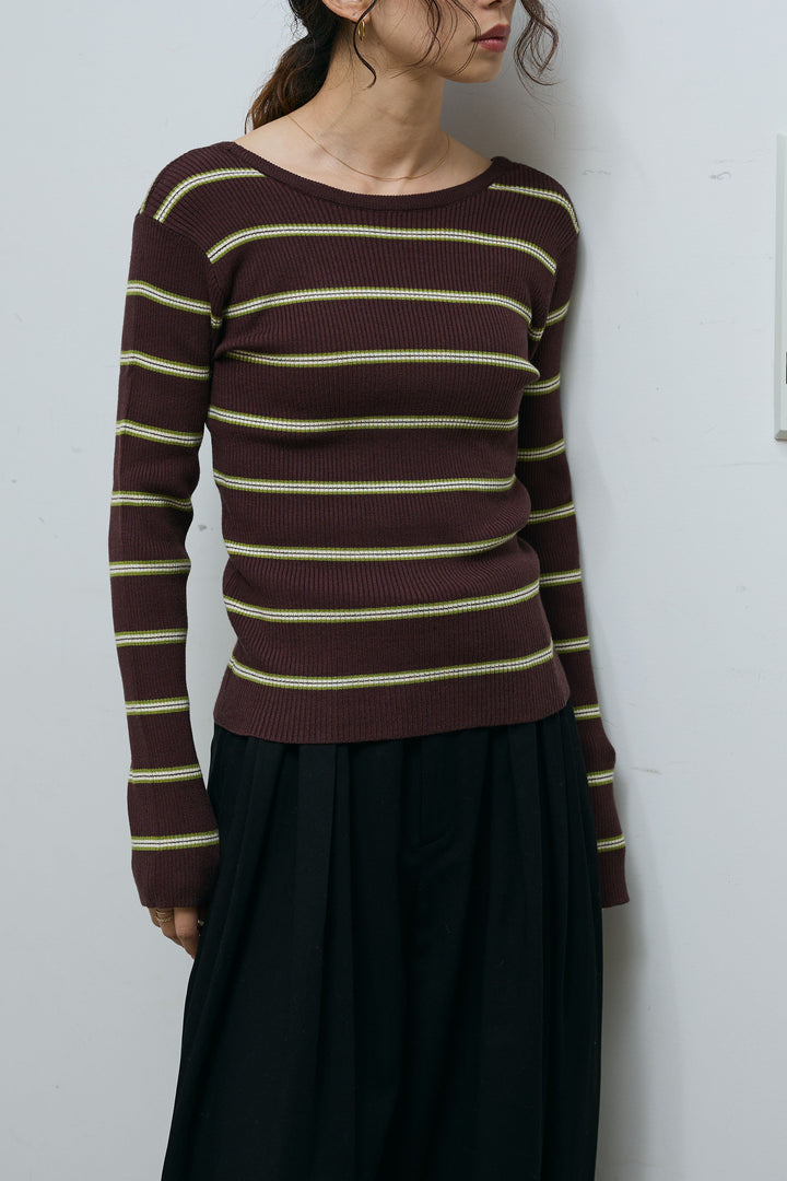 [予約/SET]ボーダーバックオープン2wayPO+ボーダーカーディガン+フェイクレザー太ベルト付きタックデザインパンツ(3set)