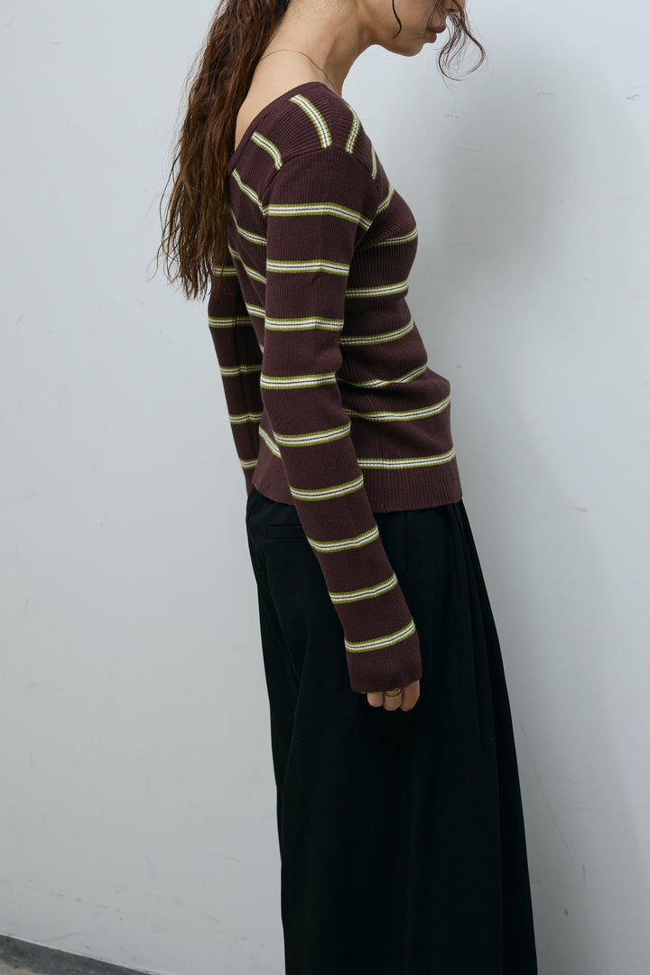 [予約/SET]ボーダーバックオープン2wayPO+ボーダーカーディガン+フェイクレザー太ベルト付きタックデザインパンツ(3set)