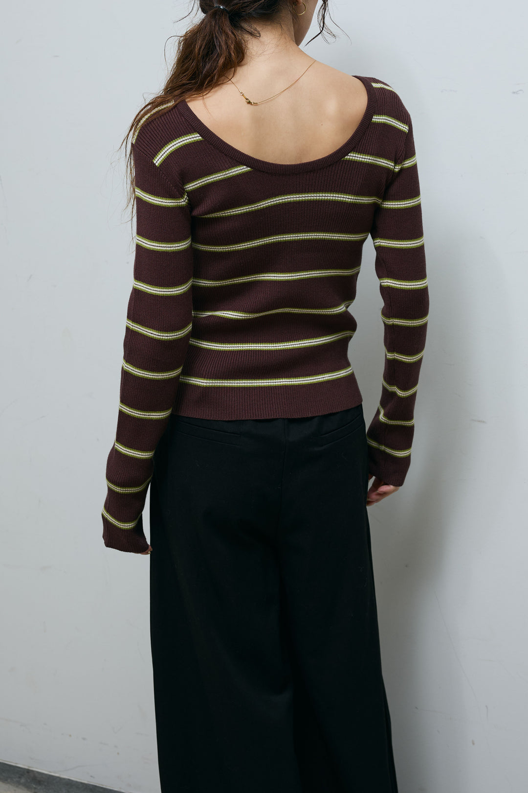 [予約/SET]ボーダーバックオープン2wayPO+ボーダーカーディガン+フェイクレザー太ベルト付きタックデザインパンツ(3set)