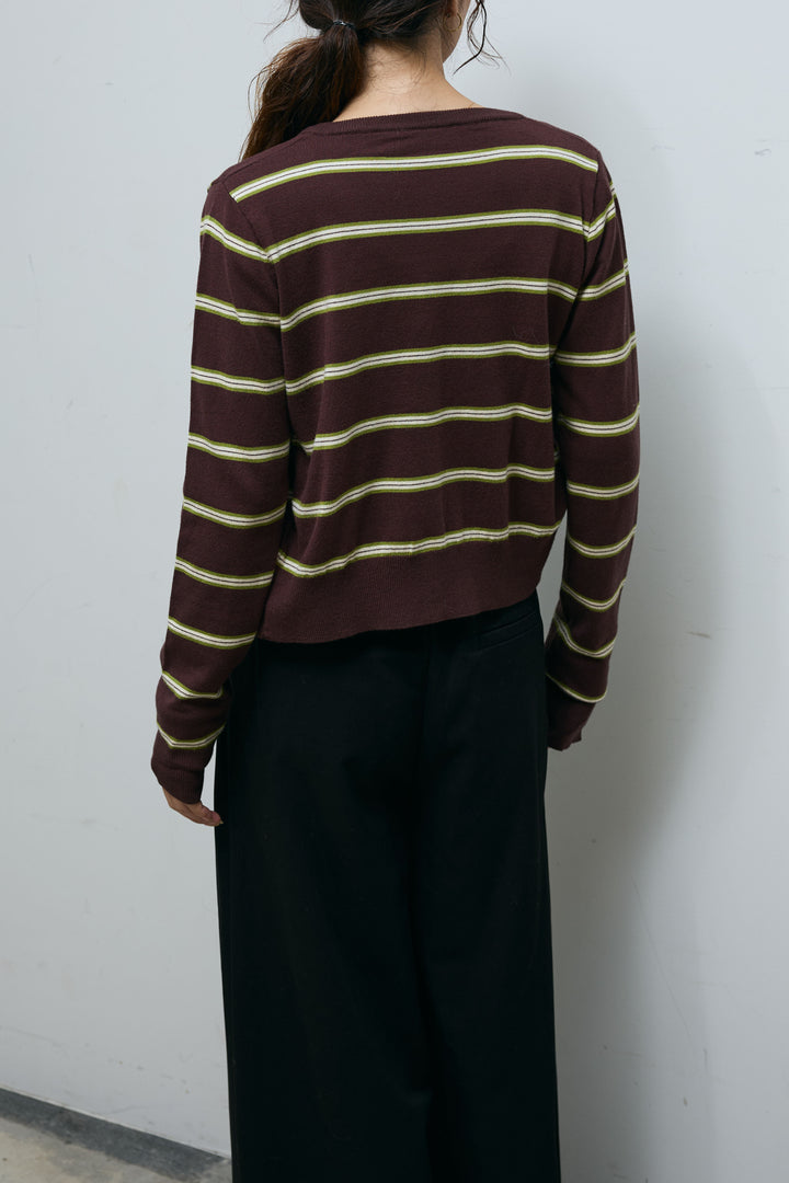 [予約/SET]ボーダーバックオープン2wayPO+ボーダーカーディガン+フェイクレザー太ベルト付きタックデザインパンツ(3set)