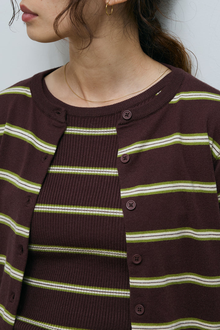 [予約/SET]ボーダーバックオープン2wayPO+ボーダーカーディガン+フェイクレザー太ベルト付きタックデザインパンツ(3set)