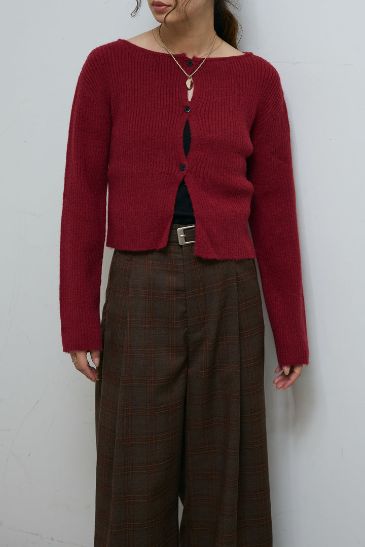 [予約/SET]コンパクトカーディガン+ベルト付きチェックタックワイドパンツ(2set)