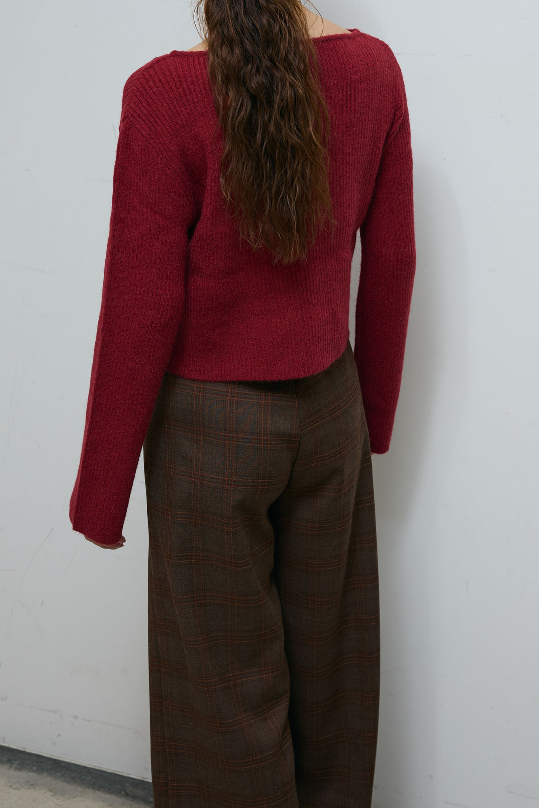 [予約/SET]コンパクトカーディガン+ベルト付きチェックタックワイドパンツ(2set)