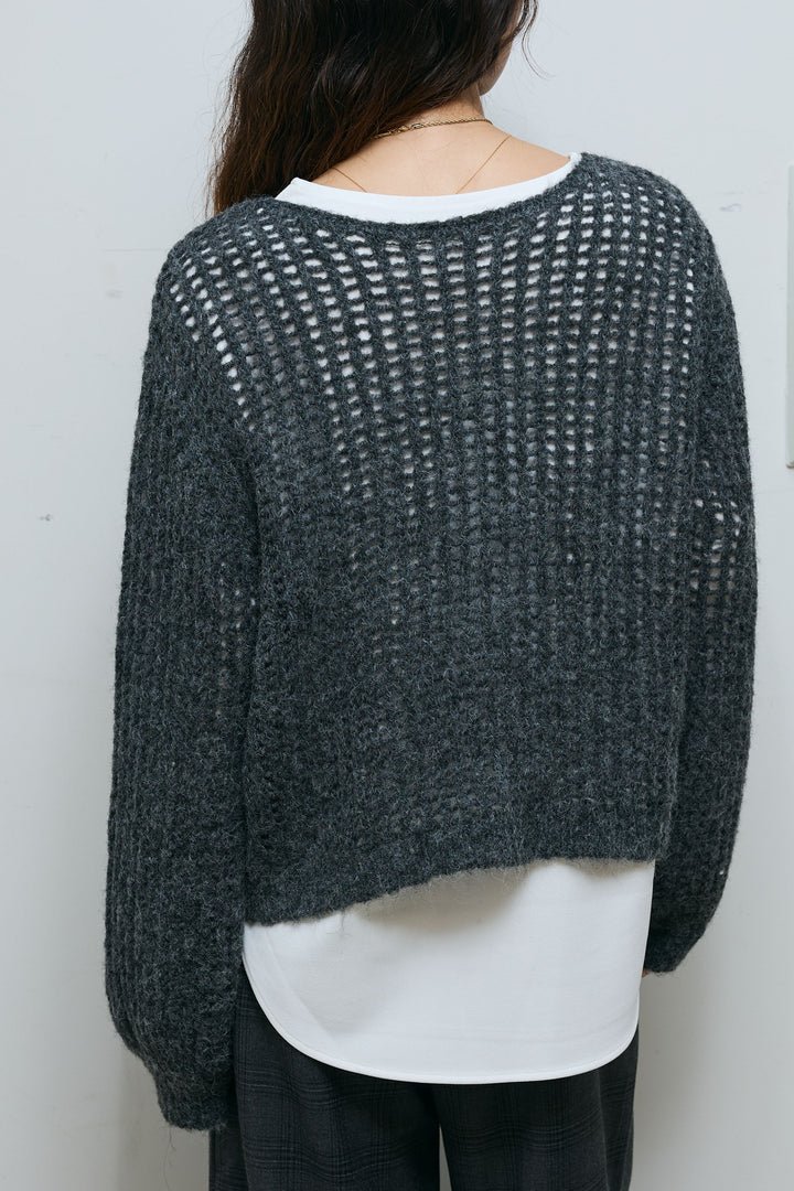 [予約/SET]レイヤードネットニットセット+ベルト付きチェックタックワイドパンツ(2set)