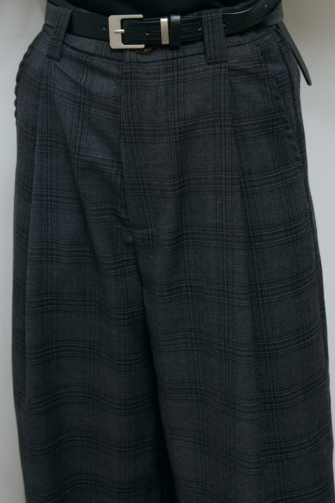 [予約/SET]レイヤードネットニットセット+ベルト付きチェックタックワイドパンツ(2set)