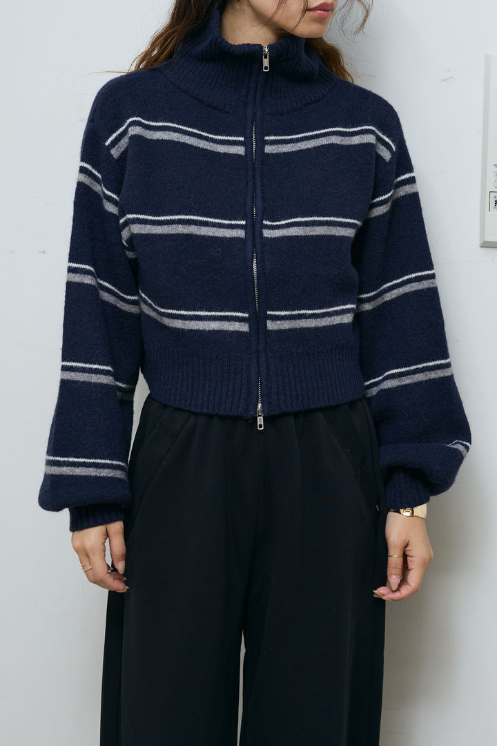 [予約/SET]スタンドカラーボーダージップニット+ボーダーニットPO+カーブスウェットパンツ(3set)