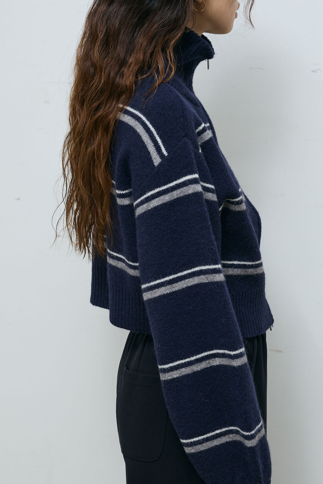 [予約/SET]スタンドカラーボーダージップニット+ボーダーニットPO(2set)