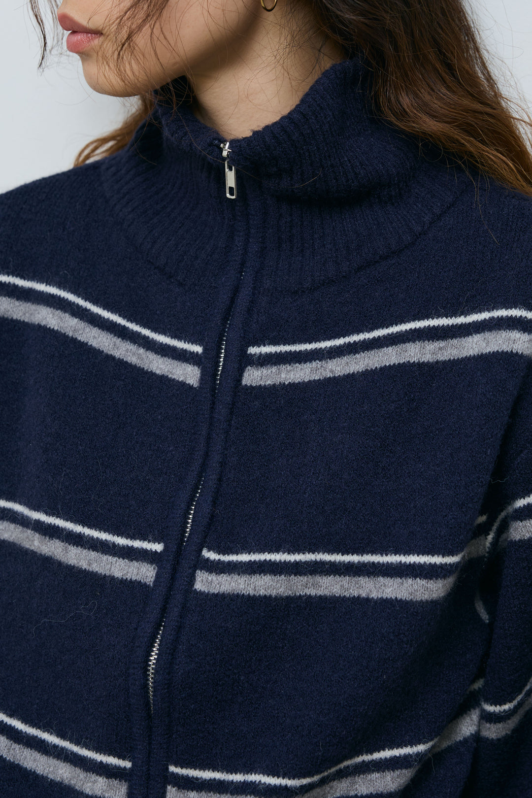 [予約/SET]スタンドカラーボーダージップニット+カーブスウェットパンツ(2set)