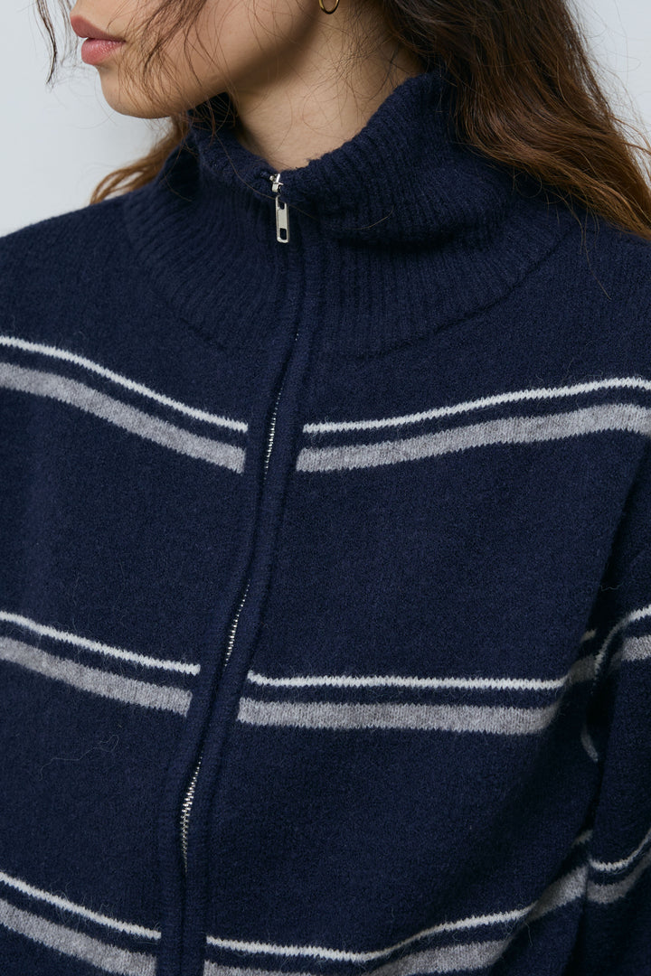 [予約/SET]スタンドカラーボーダージップニット+ボーダーニットPO+カーブスウェットパンツ(3set)