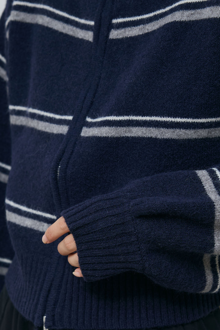 [予約/SET]スタンドカラーボーダージップニット+ボーダーニットPO(2set)