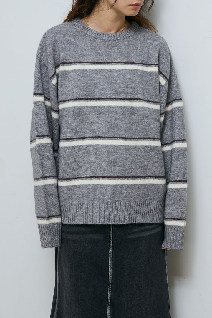 [予約/SET]スタンドカラーボーダージップニット+ボーダーニットPO(2set)