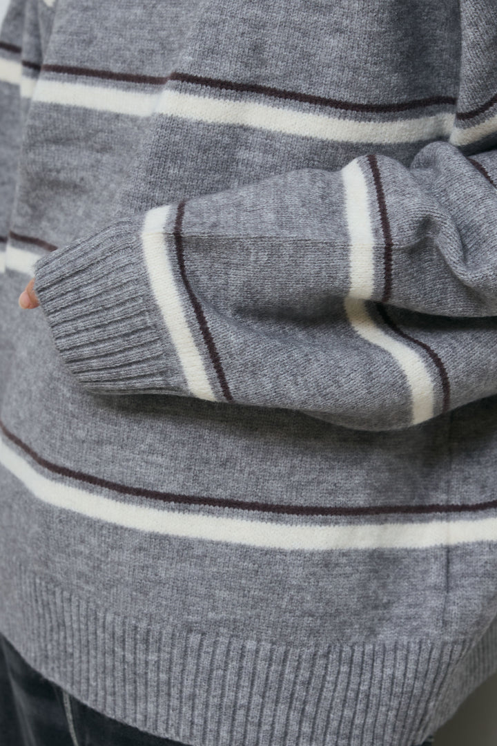 [予約/SET]スタンドカラーボーダージップニット+ボーダーニットPO(2set)