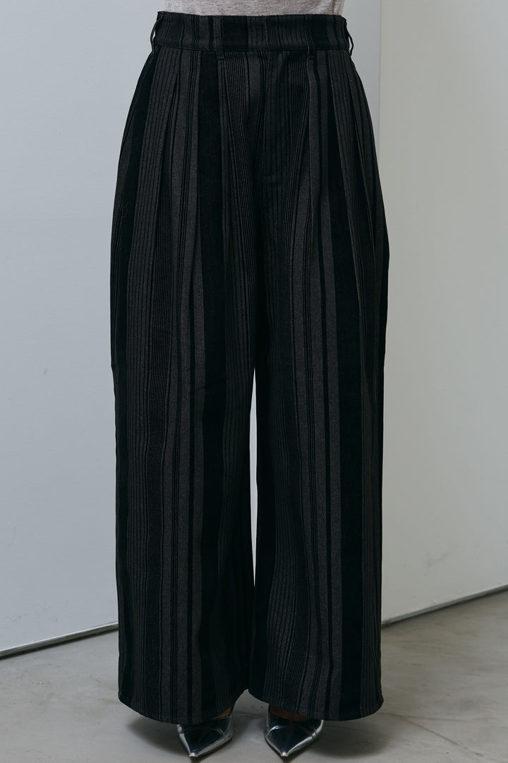 [予約/SET]フリンジニットベスト+ベロアストライプ細畝ワイドパンツ(2set)