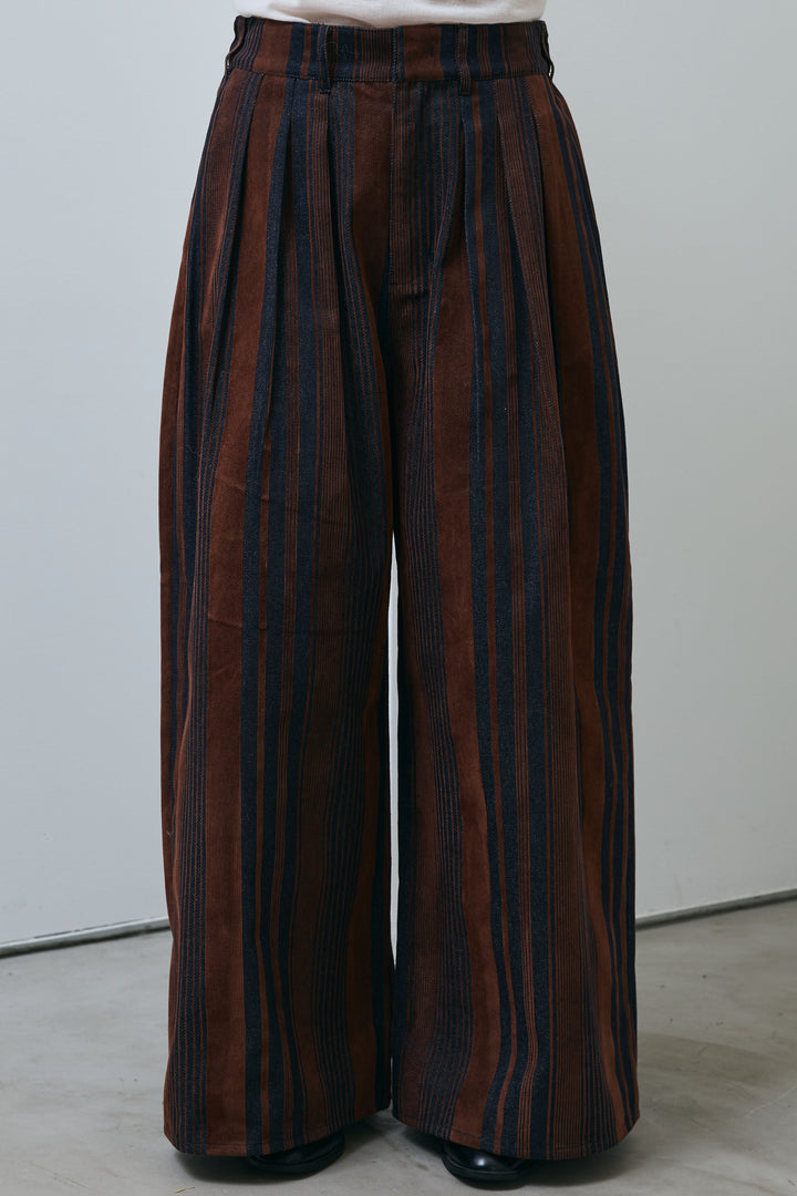 [予約]ベロアストライプ細畝ワイドパンツ