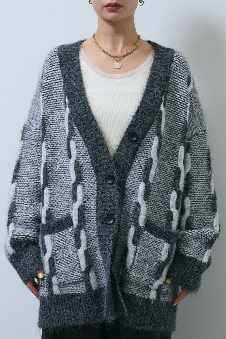 [予約]ロープ柄ボリュームニットカーディガン