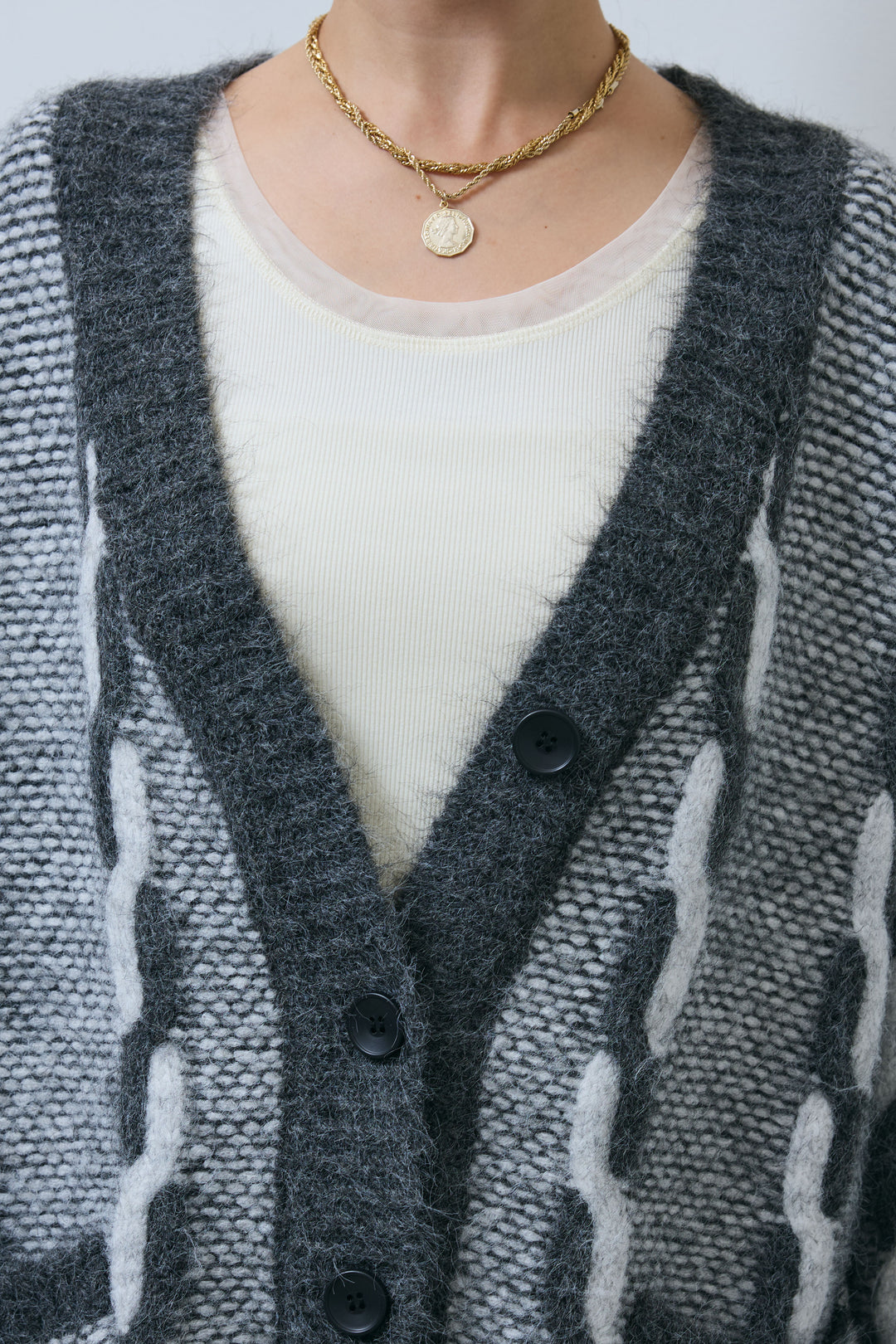 [予約]ロープ柄ボリュームニットカーディガン