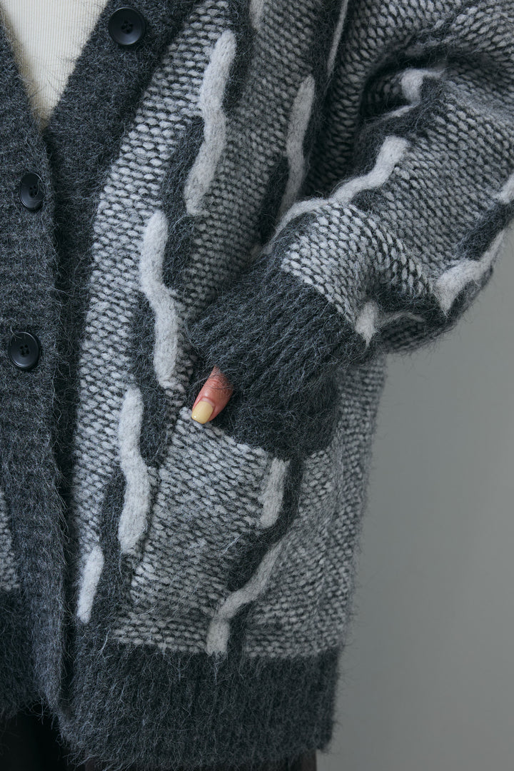 [予約/SET]ロープ柄ボリュームニットカーディガン+エフォートレススウェットパンツ(2set)