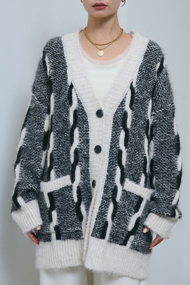 [予約]ロープ柄ボリュームニットカーディガン