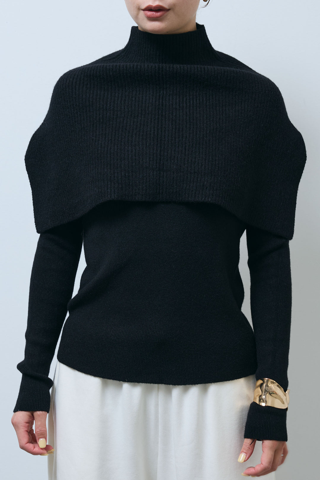 [予約/SET]ケープアンサンブルニット+フロントジップストラップデザインデニムサロペット(2set)