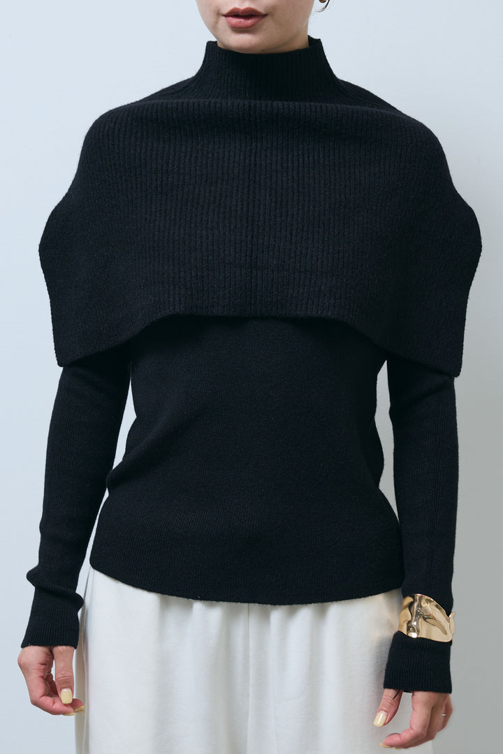 [予約/SET]ケープアンサンブルニット+フロントジップストラップデザインデニムサロペット(2set)