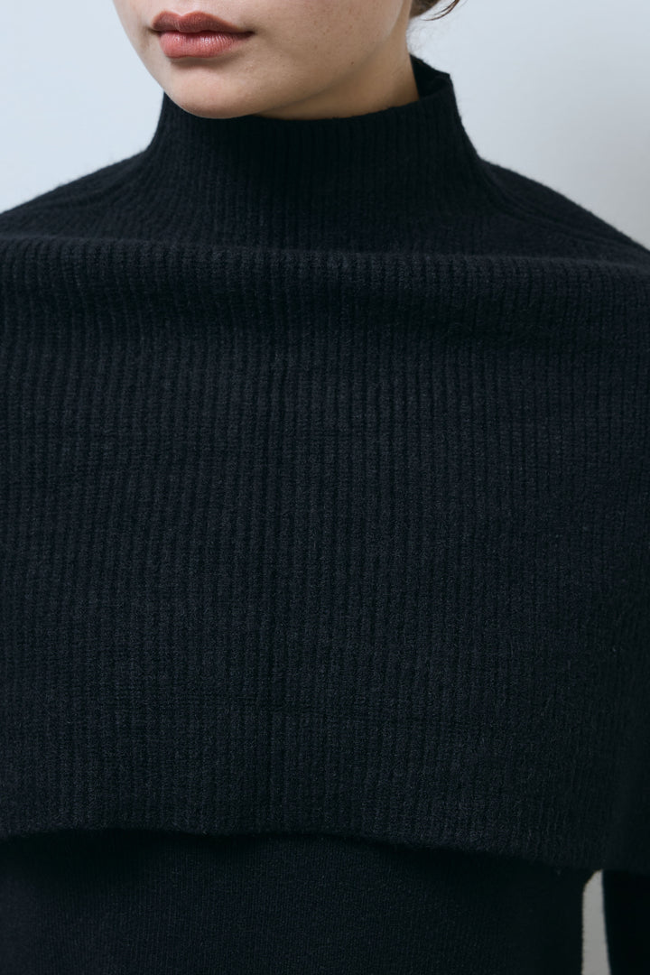 [予約/SET]ケープアンサンブルニット+フロントジップストラップデザインデニムサロペット(2set)