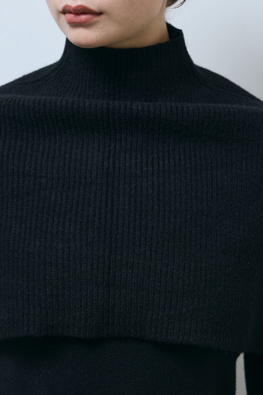 [予約/SET]ケープアンサンブルニット+ケープアンサンブルニット+フロントジップストラップデザインデニムサロペット(3set)