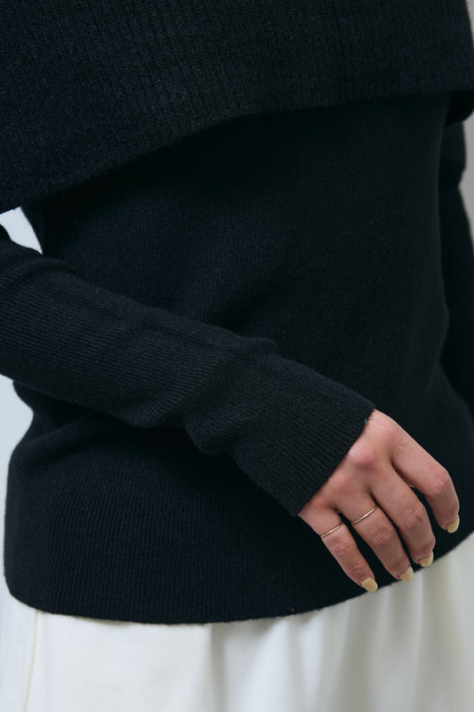 [予約/SET]ケープアンサンブルニット+ケープアンサンブルニット+フロントジップストラップデザインデニムサロペット(3set)