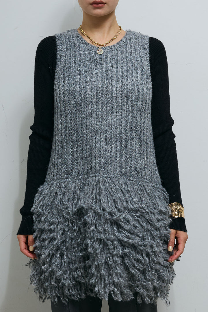 [予約]フリンジ切り替えニットチュニック