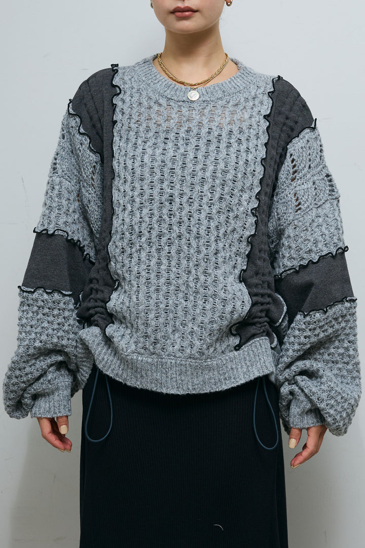 [予約]メロー袖ボリューム配色ニット