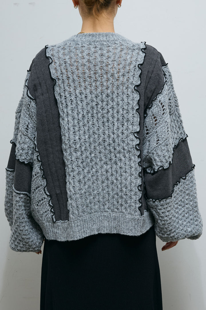 [予約]メロー袖ボリューム配色ニット