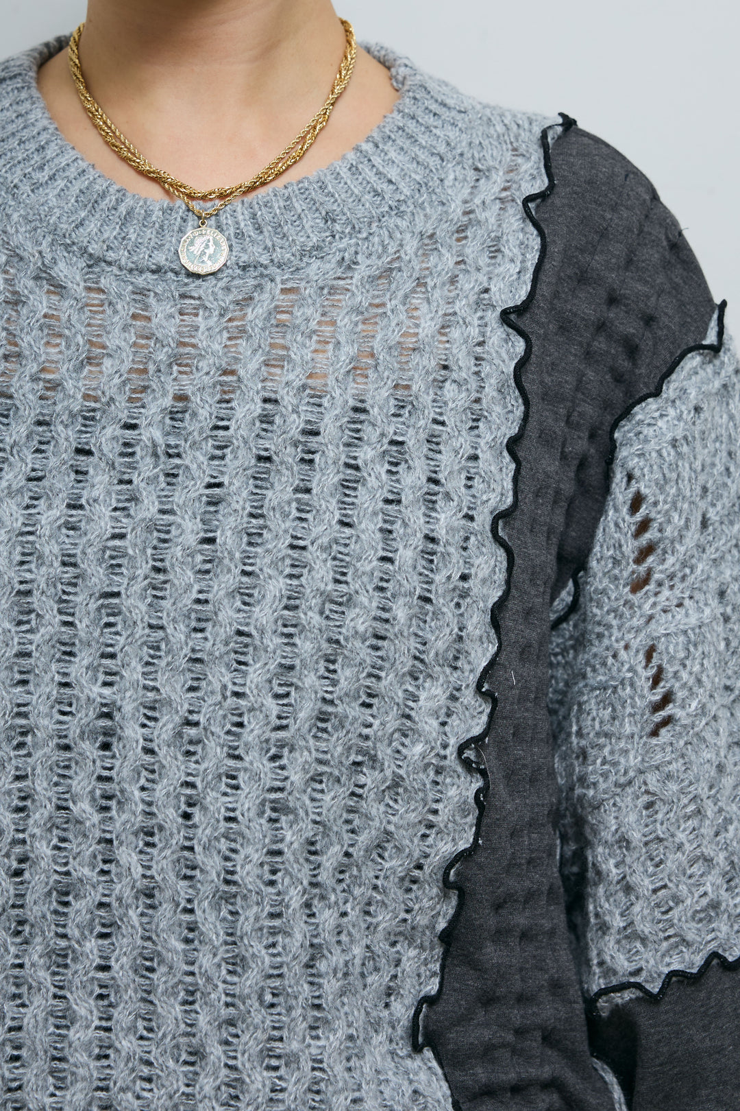 [予約/SET]メロー袖ボリューム配色ニット+切り替えリブニットロングスカート(2set)