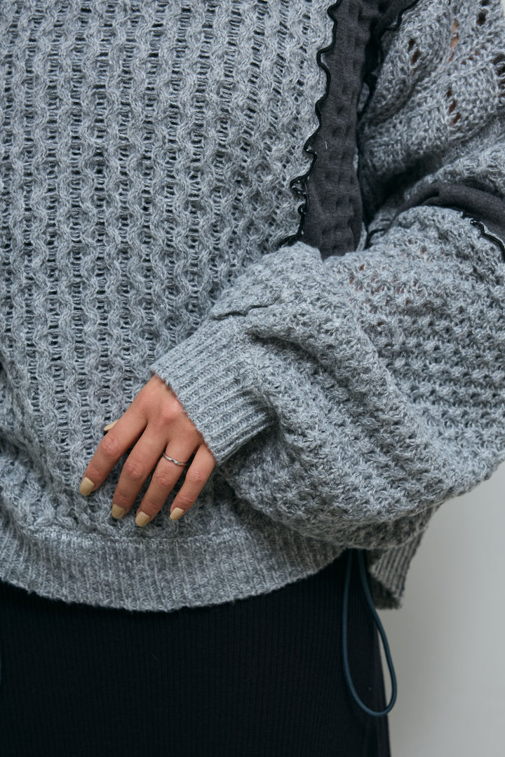 [予約]メロー袖ボリューム配色ニット