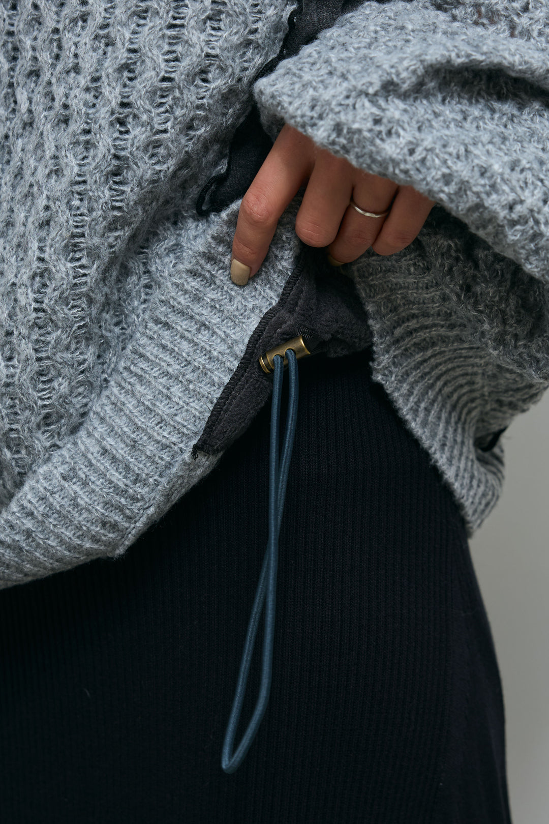 [予約/SET]メロー袖ボリューム配色ニット+切り替えリブニットロングスカート(2set)