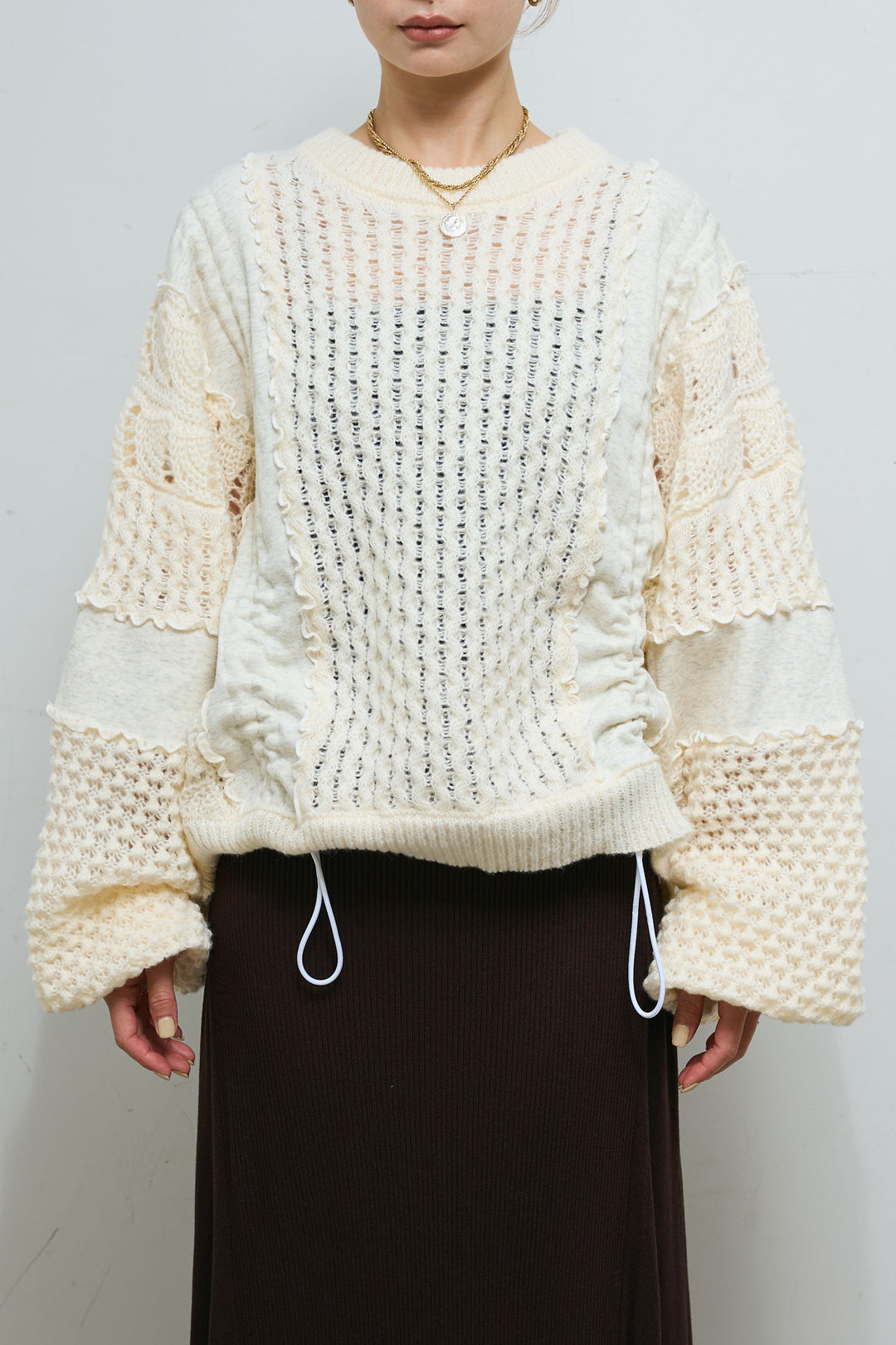 [予約]メロー袖ボリューム配色ニット