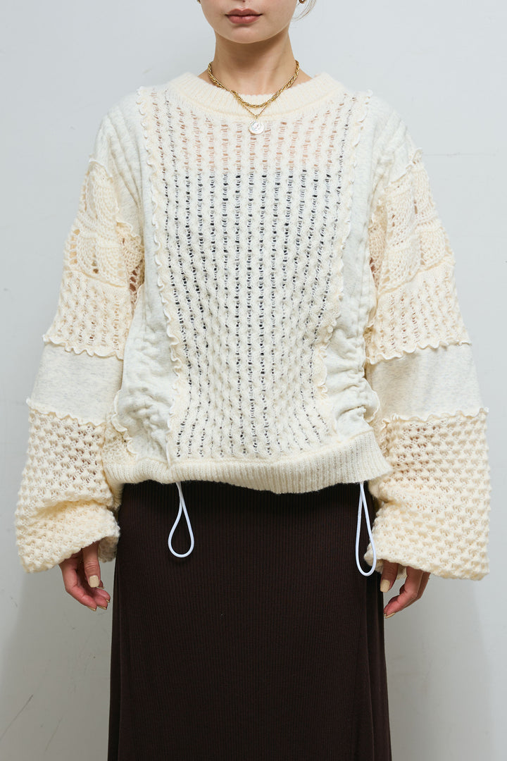 [予約]メロー袖ボリューム配色ニット