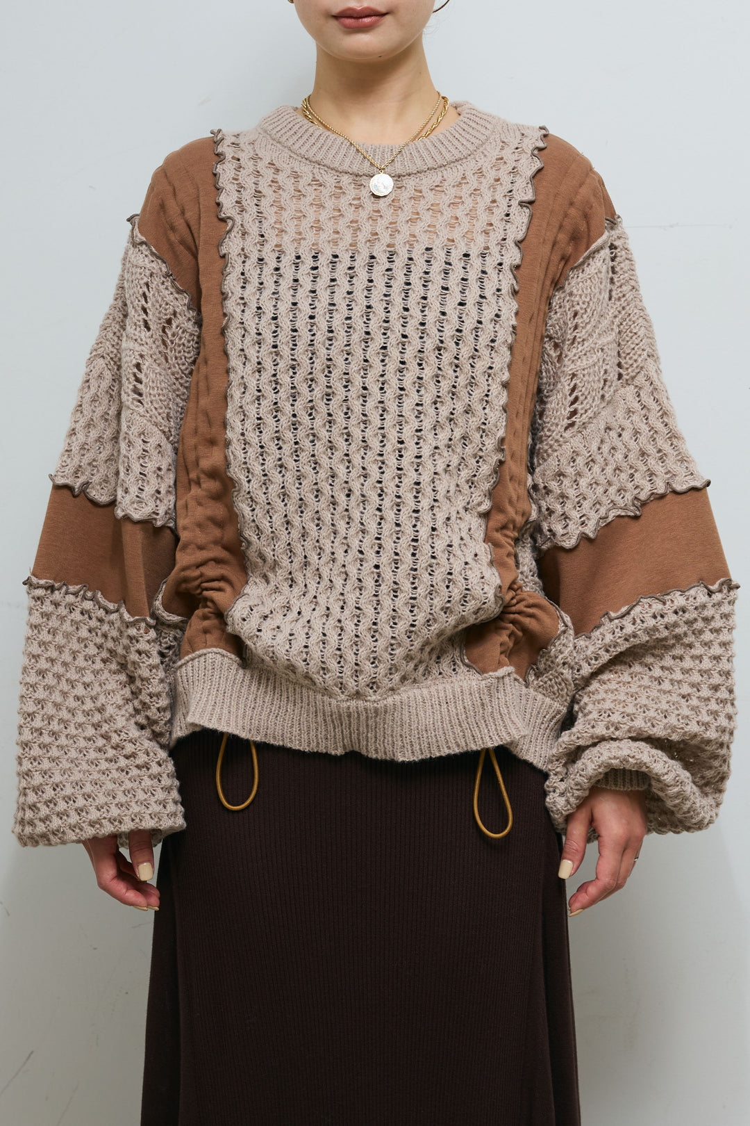 [予約]メロー袖ボリューム配色ニット